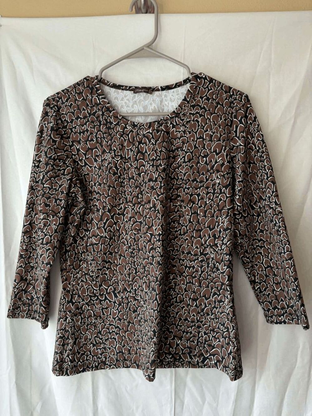 J.Mclaughlin 3/4 Sleeve Brown Black White Cheetah Print Top Womens Size Large